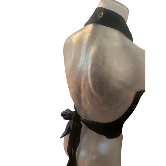 Vintage Y2K TO THE MAX Tuxedo Halter Crop Top Vest Backless Black Size Large L - Picture 3 of 7